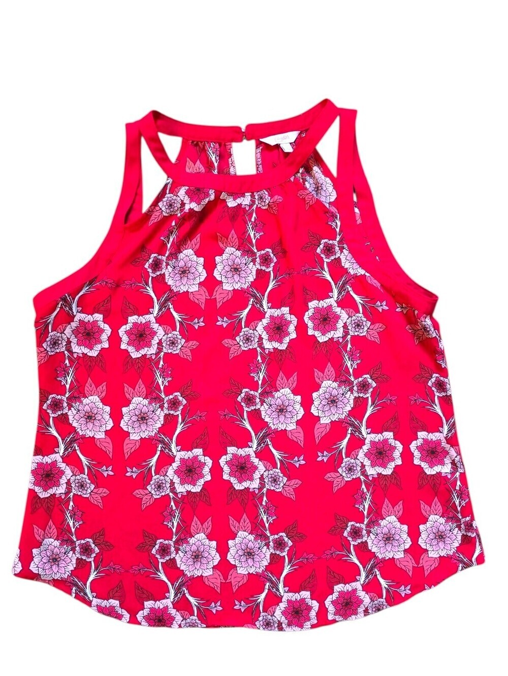 Candie's Red Floral Cutout Tank Top Y2K Strappy Keyhole Blouse Size L